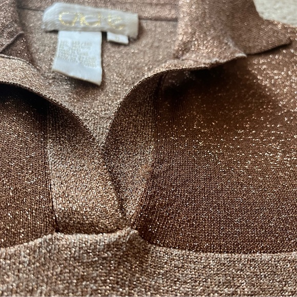 Cache S SILK Metallic Gold Mesh Collared Sweater Knit Top Holiday Elegant VtgY2K - Picture 4 of 15